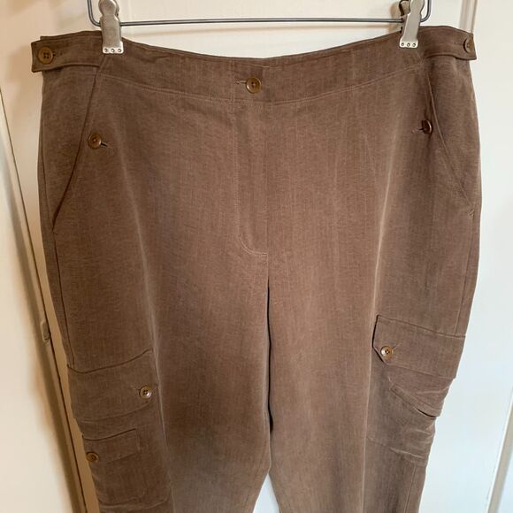 Tommy Bahama Brown Silk Sz 14 Pants Utility Safari Travel Trouser Cargo Pockets - Picture 2 of 11